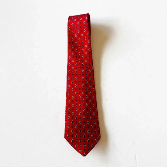 Yves‎ Saint Laurent YSL Red Silk Tie Micro Paisley Print Designer Luxe On Trend - Picture 2 of 6